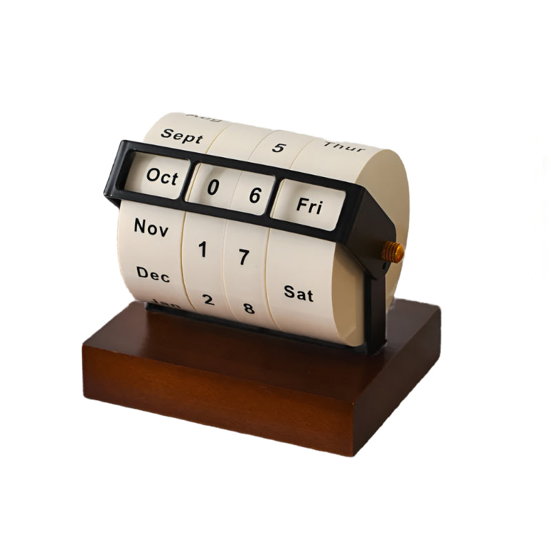 Rotating perpetual wooden desk calendar – Deskmate