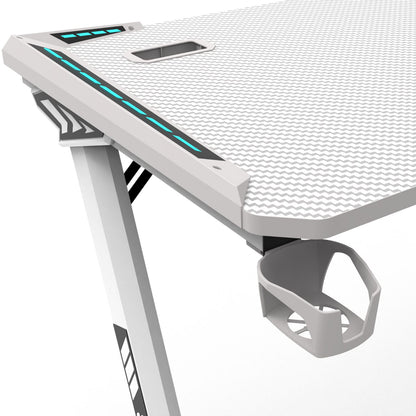 RGB lights Z-shaped gaming desk – White