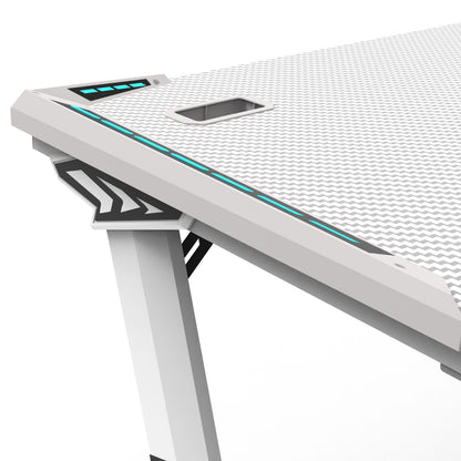 RGB lights Z-shaped gaming desk – White